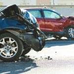 car crash accident on street. damaged automobiles